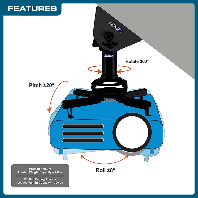 QualGear Pro-AV QG-KIT-VA-3IN-B Projector Mount Kit Accessory Vaulted Ceiling Adapter, 3" 1.5", Black - Image 2